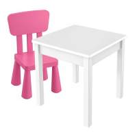 Детский комплект, стол 50х50 белый + стул (1), розовый Детский комплект, стол 50х50 белый + стул (1), розовый