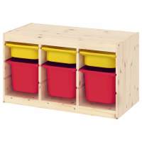 Стеллаж тройной 930х440х520 ТРУФАСТ б/п сосна,контейнеры: желтый (3С)/красный (3Б) 