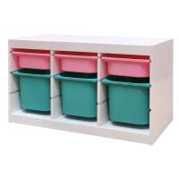 Стеллаж тройной 930х440х520 ТРУФАСТ БЕЛЫЙ сосна,контейнеры: розовый (3С)/бирюзовый (3Б)