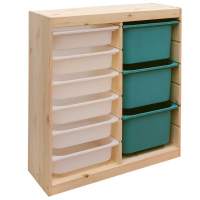 Стеллаж вертикал.двойной 870х300х910 ТРУФАСТ б/п сосна,контейнеры:бирюзовый(3Б)/белый(6С)