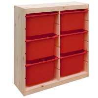 Стеллаж вертикальный двойной 870х300х910 ТРУФАСТ б/п сосна,контейнеры:красный (6Б)