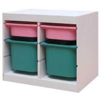 Стеллаж двойной 630х440х520 ТРУФАСТ БЕЛЫЙ сосна,контейнеры:розовый(2С)/бирюзовый(2Б) 