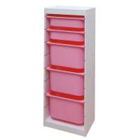 Стеллаж средний верт.440х300х1160 ТРУФАСТ БЕЛЫЙ сосна,контейнеры:розовый(3Б)/розовый(2С) 