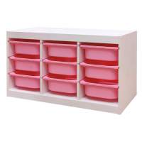 Стеллаж тройной 930х440х520 ТРУФАСТ БЕЛЫЙ сосна,контейнеры: розовый (9С) 