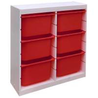 Стеллаж вертикальный двойной 870х300х910 ТРУФАСТ БЕЛЫЙ сосна,контейнеры:красный (6Б)