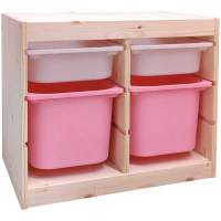 Стеллаж двойной 630х440х520 ТРУФАСТ б-ц акрил.лак сосна,контейн:белый(2С)/розовый(2Б) 