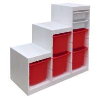 Стеллаж лесенка 940х440х910 ТРУФАСТ БЕЛЫЙ сосна,контейнеры:красный (5Б)/белый (2С) 