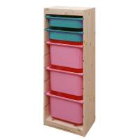 Стеллаж средний верт. 440х300х1160 ТРУФАСТ б/п сосна,контейнеры:розов(3Б)/бирюз.(2С) 