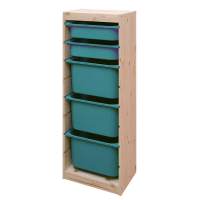 Стеллаж средний верт. 440х300х1160 ТРУФАСТ б/п сосна,контейнеры:бирюз(3Б)/бирюз.(2С) 