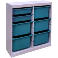 Стеллаж вертикальный двойной870х300х910 ТРУФАСТ БЕЛЫЙсосна,контейнеры:бирюз(5Б)/бирюз(2С)