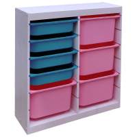 Стеллаж вертикальный двойной870х300х910 ТРУФАСТ БЕЛЫЙсосна,контейнеры:розов(4Б)/бирюз(4С)