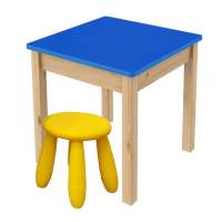 Детский комплект, стол 50х50 бесц.лак/синий + табурет (1), желтый Детский комплект, стол 50х50 бесц.лак/синий + табурет (1), желтый