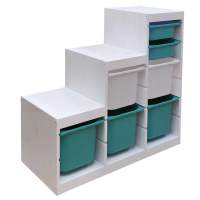 Стеллаж лесенка 940х440х910 ТРУФАСТ БЕЛЫЙ сосна,контейнеры:бирюз(3Б)/белый(2Б)/бирюз(2С) 