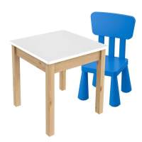 Детский комплект, стол 50х50 бесц.лак/белый + стул (1), синий Детский комплект, стол 50х50 бесц.лак/белый + стул (1), синий