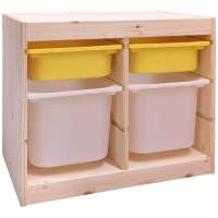 Стеллаж двойной 630х440х520 ТРУФАСТ б-ц акрил.лак сосна,контейн:желтый(2С)/белый(2Б) 