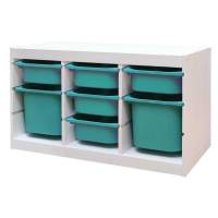 Стеллаж тройной 930х440х520 ТРУФАСТ БЕЛЫЙ сосна,контейнеры: бирюзов (5С)/бирюзов (2Б) 