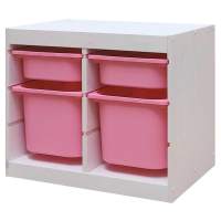 Стеллаж двойной 630х440х520 ТРУФАСТ БЕЛЫЙ сосна,контейнеры:розовый(2С)/розовый(2Б) 