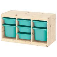 Стеллаж тройной 930х440х520 ТРУФАСТ б/п сосна,контейнеры: бирюз (5С)/бирюз (2Б) 