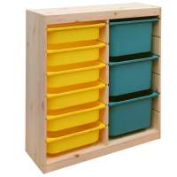 Стеллаж вертикал.двойной 870х300х910 ТРУФАСТ б/п сосна,контейнеры:бирюз.(3Б)/желтый(6С)