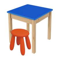 Детский комплект, стол 50х50 бесц.лак/синий + табурет (1), оранжевый Детский комплект, стол 50х50 бесц.лак/синий + табурет (1), оранжевый