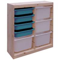 Стеллаж вертикал. двойной 870х300х910 ТРУФАСТ б/п сосна,контейнеры:белый (4Б)/бирюз (4С)