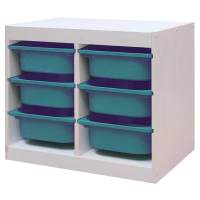 Стеллаж двойной 630х440х520 ТРУФАСТ БЕЛЫЙ сосна,контейнеры:бирюзовый (6С) 