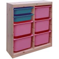 Стеллаж вертикал.двойной 870х300х910 ТРУФАСТ б/п сосна,контейнеры:розовый (5Б)/бирюз(2С)