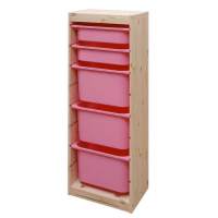 Стеллаж средний верт. 440х300х1160 ТРУФАСТ б/п сосна,контейнеры:розовый(3Б)/розовый(2С) 