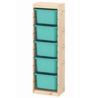 Стеллаж вертикальный 440х300х1420 ТРУФАСТ б/п сосна,контейнеры:бирюзовый (5Б) 