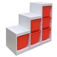 Стеллаж лесенка 940х440х910 ТРУФАСТ БЕЛЫЙ сосна,контейнеры:оранжевый (6Б) 