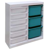 Стеллаж вертикальный двойной870х300х910 ТРУФАСТ БЕЛЫЙсосна,контейнеры:бирюз(3Б)/белый(6С)