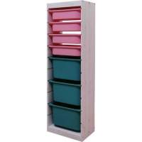 Стеллаж вертикальный 440х300х1420 ТРУФАСТ БЕЛЫЙ сосна,контейнеры:роз(4С)/бирюз(3Б) 