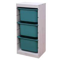 Стеллаж вертикальный 440х300х910 ТРУФАСТ БЕЛЫЙ сосна,контейнеры:бирюзовый(3Б) 