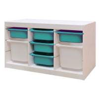 Стеллаж тройной 930х440х520 ТРУФАСТ БЕЛЫЙ сосна,контейнеры: бирюзов (5С)/белый (2Б) 