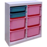 Стеллаж вертикальный двойной870х300х910 ТРУФАСТ БЕЛЫЙсосна,контейнеры:розов(5Б)/бирюз(2С)