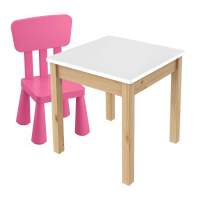 Детский комплект, стол 50х50 бесц.лак/белый + стул (1), розовый Детский комплект, стол 50х50 бесц.лак/белый + стул (1), розовый
