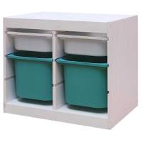 Стеллаж двойной 630х440х520 ТРУФАСТ БЕЛЫЙ сосна,контейнеры:белый(2С)/бирюзовый(2Б) 