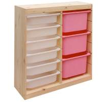 Стеллаж вертикал. двойной 870х300х910 ТРУФАСТ б/п сосна,контейнеры:розовый(3Б)/белый(6С)