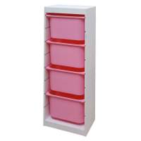Стеллаж средний верт. 440х300х1160 ТРУФАСТ БЕЛЫЙ сосна,контейнеры:розовый (4Б) 