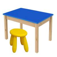Детский комплект, стол 77х55 бесц.лак/синий + табурет (1), желтый Детский комплект, стол 77х55 бесц.лак/синий + табурет (1), желтый