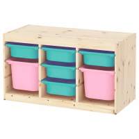 Стеллаж тройной 930х440х520 ТРУФАСТ б/п сосна,контейнеры: бирюз (5С)/розовый (2Б) 