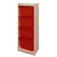 Стеллаж средний верт. 440х300х1160 ТРУФАСТ б/п сосна,контейнеры:красный (4Б) 