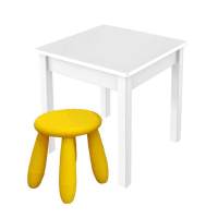 Детский комплект, стол 50х50 белый + табурет (1), желтый Детский комплект, стол 50х50 белый + табурет (1), желтый