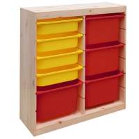 Стеллаж вертикал. двойной 870х300х910 ТРУФАСТ б/п сосна,контейнеры:красн. (4Б)/желт (4С)