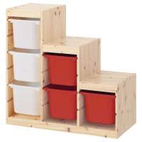 Стеллаж лесенка 940х440х910 ТРУФАСТ б/п сосна,контейнеры:красный 3(Б)/белый (3Б) 