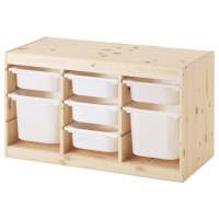 Стеллаж тройной 930х440х520 ТРУФАСТ б/п сосна,контейнеры: белый (5С)/белый (2Б)