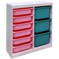 Стеллаж вертикальный двойной870х300х910 ТРУФАСТ БЕЛЫЙсосна,контейнеры:бирюз(3Б)/розов(6С)