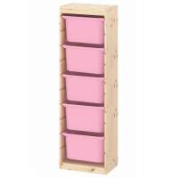 Стеллаж вертикальный 440х300х1420 ТРУФАСТ б/п сосна,контейнеры:розовый (5Б) 