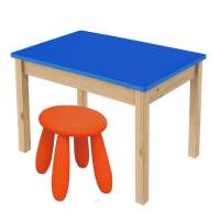 Детский комплект, стол 77х55 бесц.лак/синий + табурет (1), оранжевый Детский комплект, стол 77х55 бесц.лак/синий + табурет (1), оранжевый
