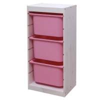 Стеллаж вертикальный 440х300х910 ТРУФАСТ БЕЛЫЙ сосна,контейнеры:розовый(3Б) 
